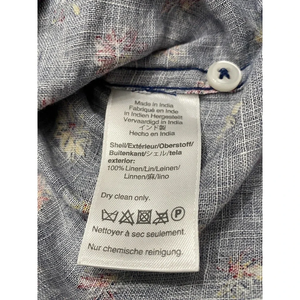 J. Crew Shirt Albini Linen‎ Indigo Floral Short Sleeve Button‑Up Medium AOP